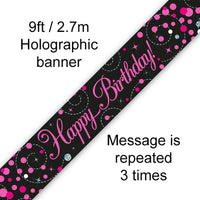 Oaktree Fizz Happy Birthday Black/Pink Banner 9ft