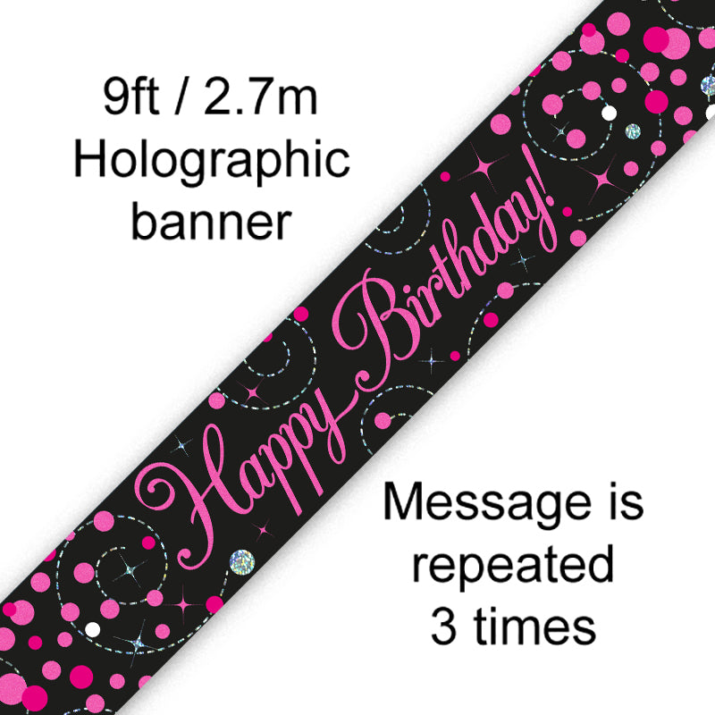 Oaktree Fizz Happy Birthday Black/Pink Banner 9ft