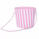 Floral Pot W/Rope Handle Pink Stripes 14cm