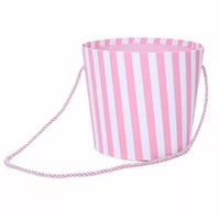 Floral Pot W/Rope Handle Pink Stripes 14cm