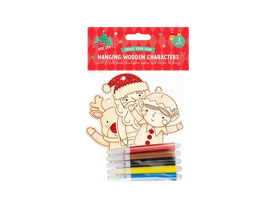 Colour Your Own Christmas Wooden Characters 3pk