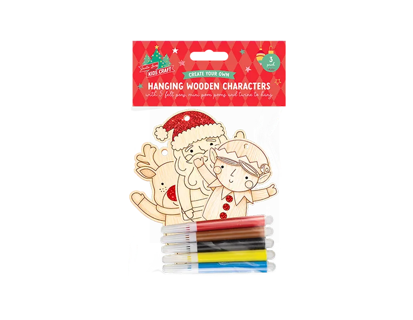 Colour Your Own Christmas Wooden Characters 3pk