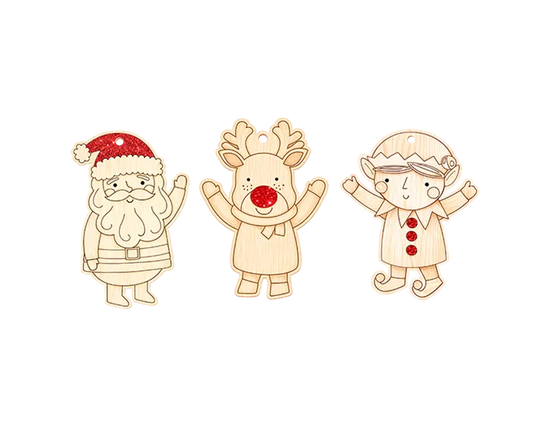Colour Your Own Christmas Wooden Characters 3pk