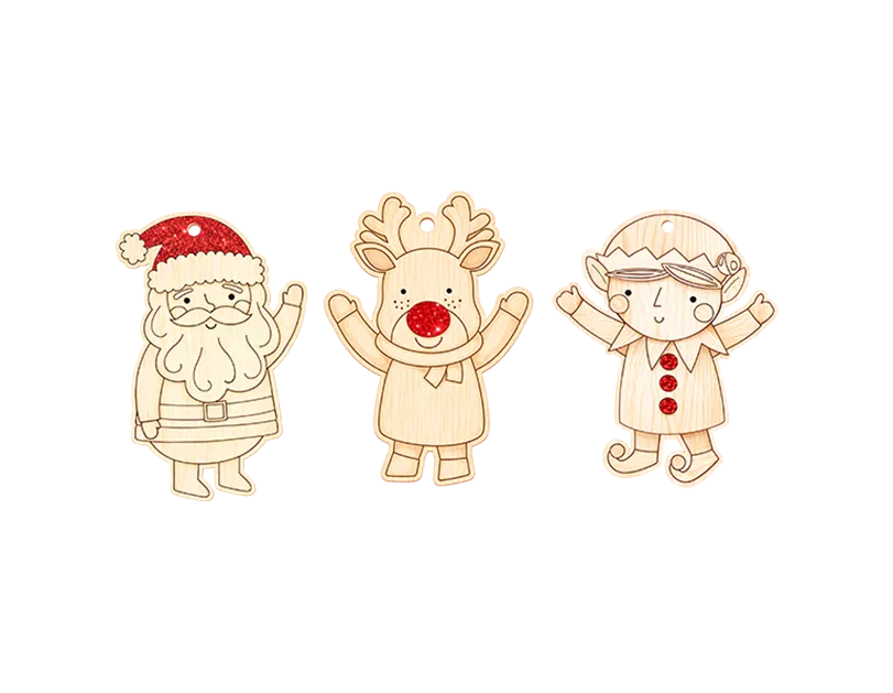 Colour Your Own Christmas Wooden Characters 3pk