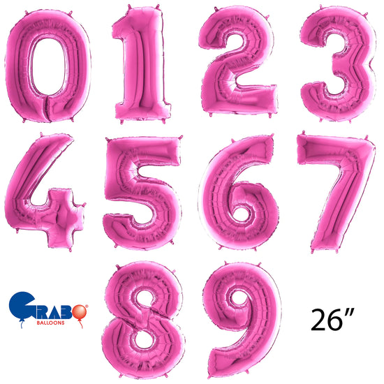 Grabo Foil Balloon Fuchsia 26" Numbers 0 - 9
