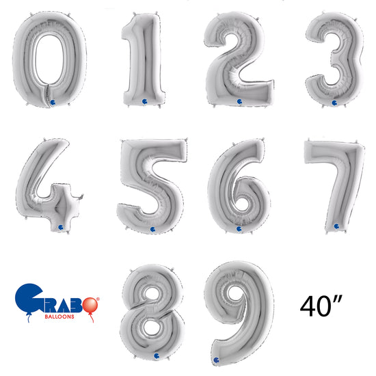 Grabo Foil Balloon Silver 40" Numbers 0 - 9