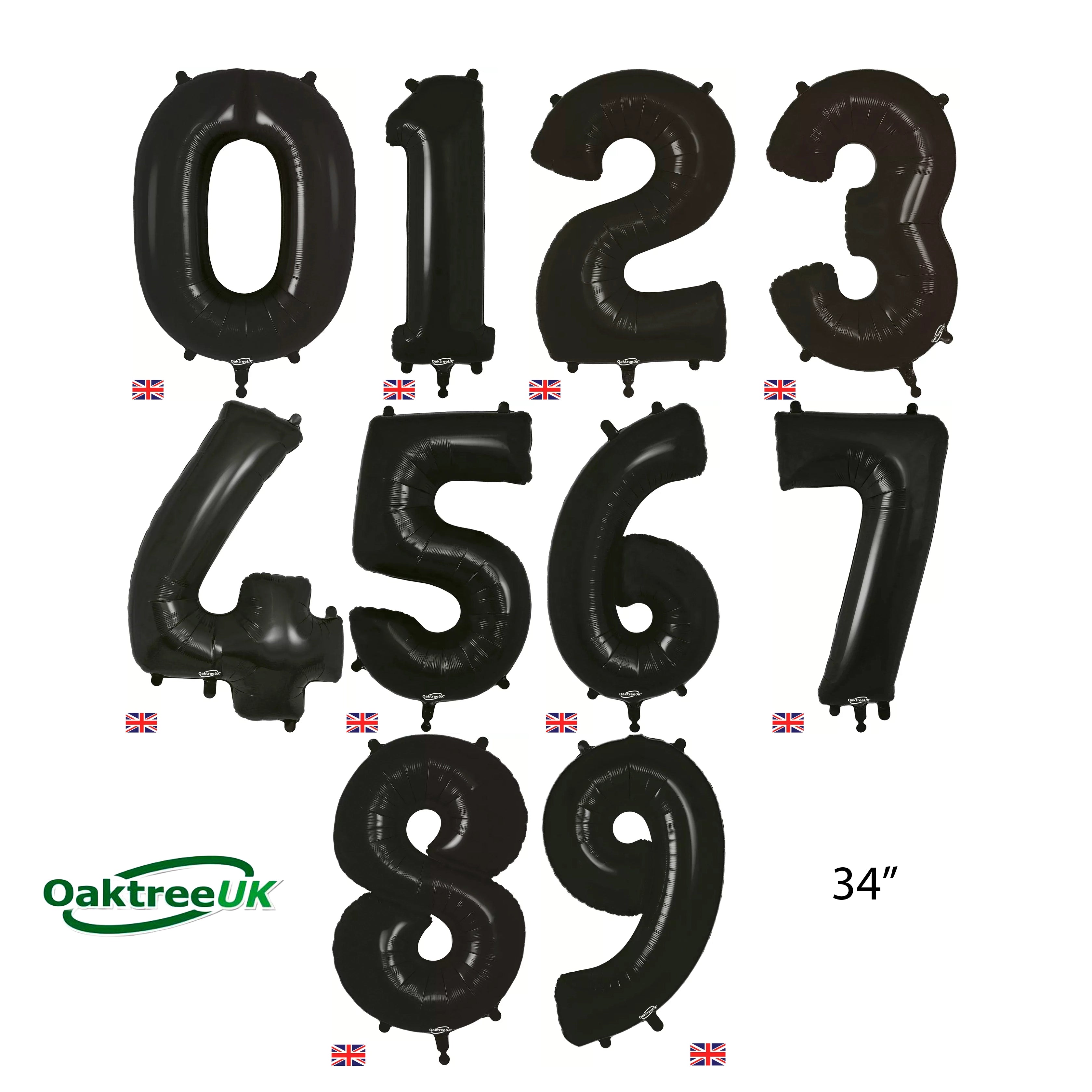Oaktree Foil Balloon Black 34" Numbers 0 - 9