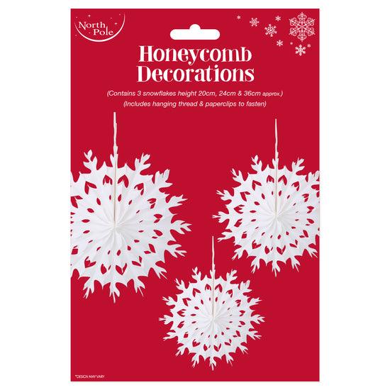 Eurowrap 3 Pack Decorations Honeycomb Snowflakes