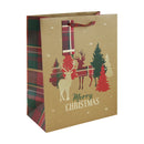 12pk Gift Bag Kraft Stag Tartan Text Large