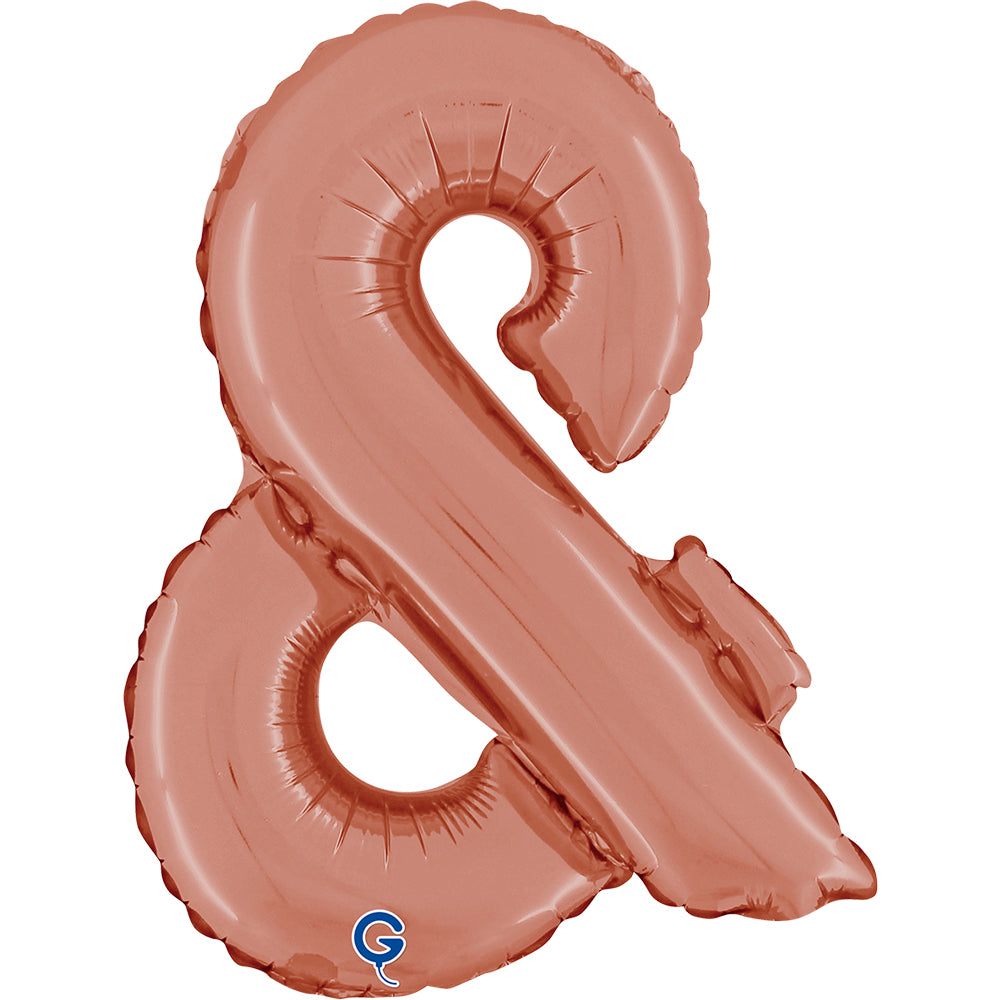 Rose gold script foil balloon with ampersand design, 14-inch size by Tiger Feet, perfect for celebrations and decorations.
