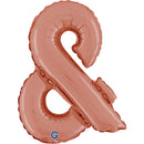 Rose gold script foil balloon with ampersand design, 14-inch size by Tiger Feet, perfect for celebrations and decorations.