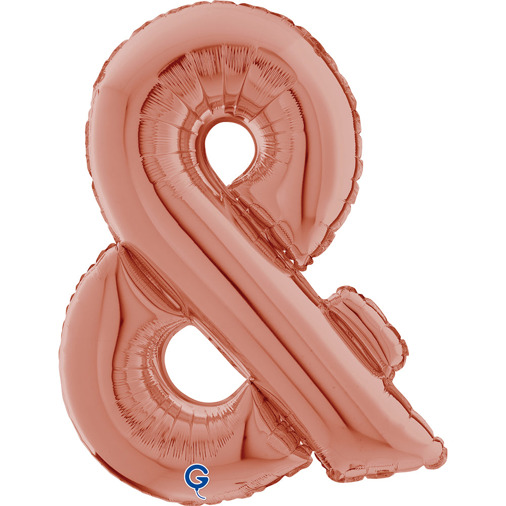 Rose gold 26-inch Grabo foil balloon featuring an ampersand symbol, from Tiger Feet.