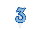 PartyDeco Party Candle Number 3 Blue 7cm