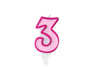 PartyDeco Party Candle Number 3 Pink 7cm