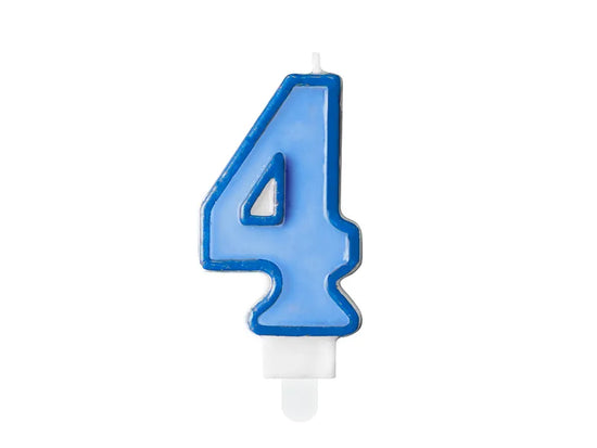 PartyDeco Party Candle Number 4 Blue 7cm