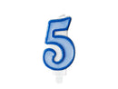 PartyDeco Party Candle Number 5 Blue 7cm