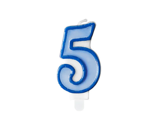 PartyDeco Party Candle Number 5 Blue 7cm