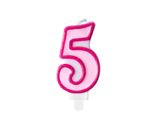 PartyDeco Party Candle Number 5 Pink 7cm