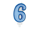 PartyDeco Party Candle Number 6 Blue 7cm