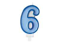 PartyDeco Party Candle Number 6 Blue 7cm