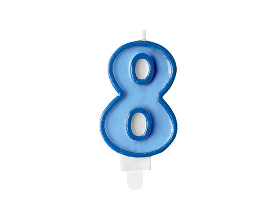 PartyDeco Party Candle Number 8 Blue 7cm