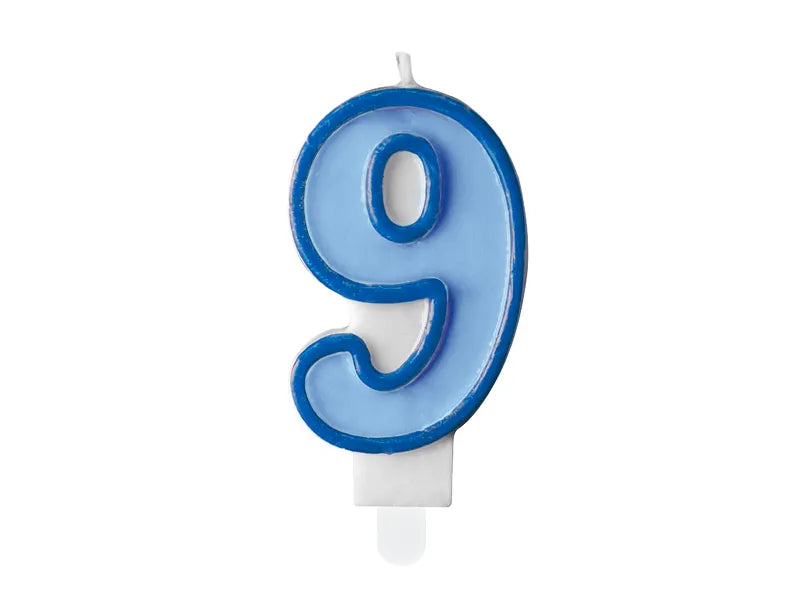 PartyDeco Party Candle Number 9 Blue 7cm