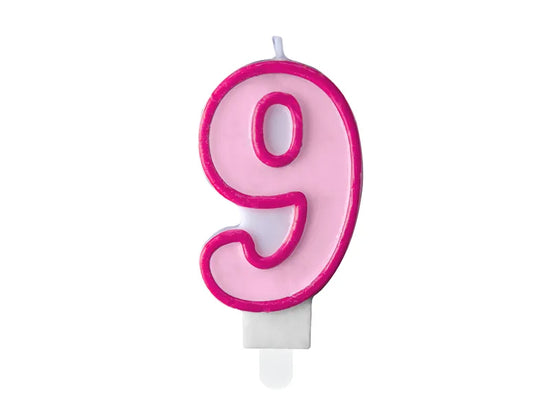 PartyDeco Party Candle Number 9 Pink 7cm