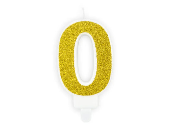 PartyDeco Party Candle Number 0 Glitter Gold 7cm