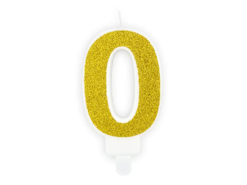 PartyDeco Party Candle Number 0 Glitter Gold 7cm