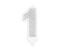 PartyDeco Party Candle Number 1 Glitter Silver 7cm