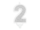 PartyDeco Party Candle Number 2 Glitter Silver 7cm