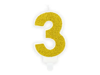 PartyDeco Party Candle Number 3 Glitter Gold 7cm