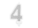 PartyDeco Party Candle Number 4 Glitter Silver 7cm