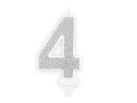 PartyDeco Party Candle Number 4 Glitter Silver 7cm