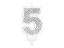 PartyDeco Party Candle Number 5 Glitter Silver 7cm