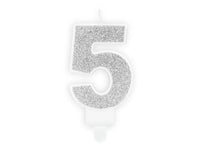 PartyDeco Party Candle Number 5 Glitter Silver 7cm