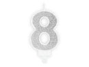PartyDeco Party Candle Number 8 Glitter Silver 7cm