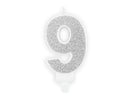 PartyDeco Party Candle Number 9 Glitter Silver 7cm