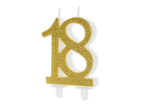 PartyDeco Party Candle Age 18 Glitter Gold 7.5cm