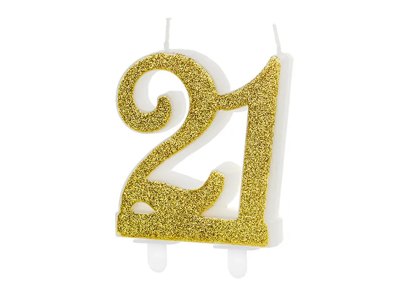 PartyDeco Party Candle Age 21 Glitter Gold 7.5cm