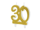PartyDeco Party Candle Age 30 Glitter Gold 7.5cm