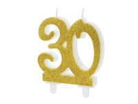 PartyDeco Party Candle Age 30 Glitter Gold 7.5cm