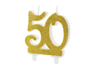 PartyDeco Party Candle Age 50 Glitter Gold 7.5cm
