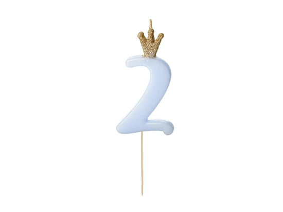 PartyDeco Party Candle Number 2 Blue 9.5cm