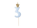 PartyDeco Party Candle Number 3 Blue 9.5cm