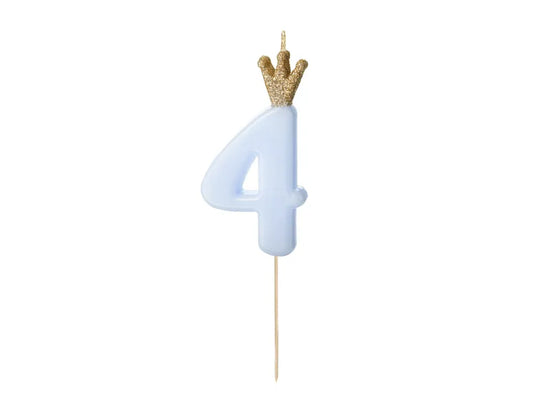 PartyDeco Party Candle Number 4 Blue 9.5cm