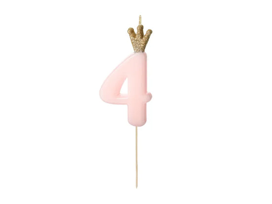 PartyDeco Party Candle Number 4 Pink 9.5cm