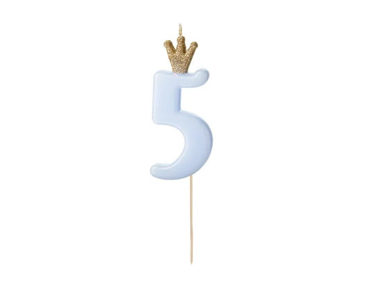 PartyDeco Party Candle Number 5 Blue 9.5cm