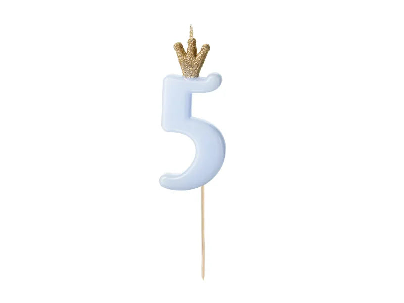 PartyDeco Party Candle Number 5 Blue 9.5cm