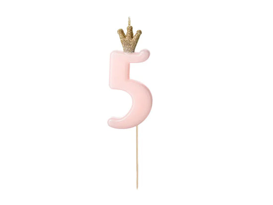 PartyDeco Party Candle Number 5 Pink 9.5cm